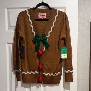 Tipsy Elves Brown Cardigan with Green and Red Details